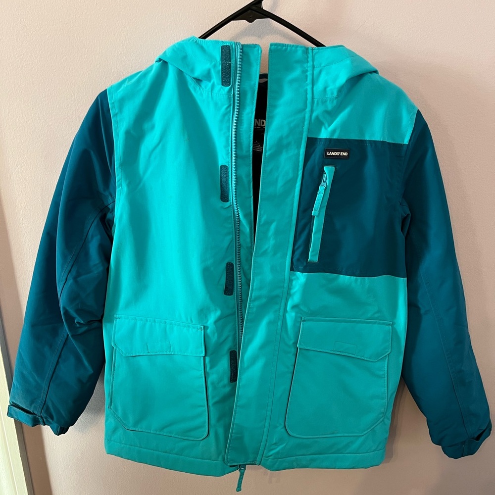Lands' End Turquoise and Black Fleece-Lined Jacket